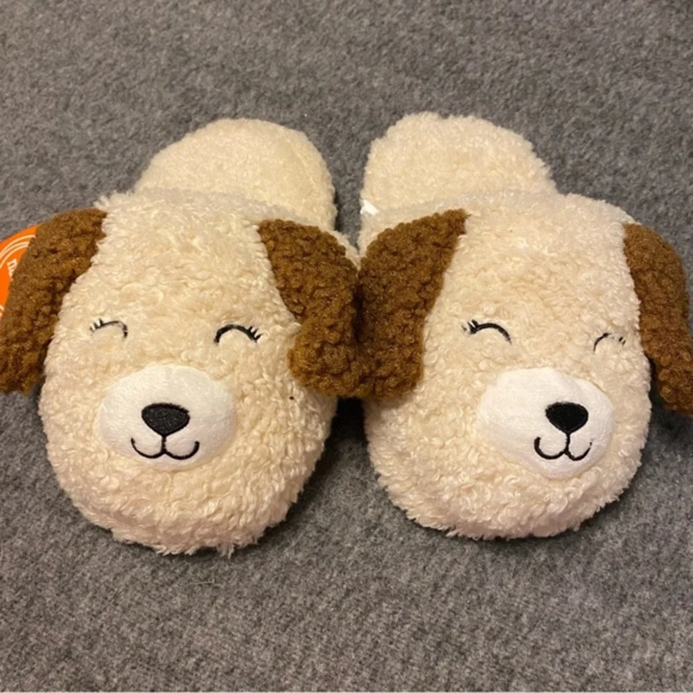 Wonder‎ Nation Slippers Girls Size 2-3 Dog Slip On/Off Fuzzy Loafer New